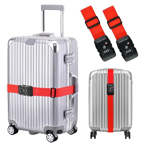 Travel Inspira 2 Pack Luggage Straps for Suitcases with TSA Lock | 2-Pack Set; TSA-Approved Lock with Tag; Adjustable 103-200cm; High Visibility Red; Heavy-Duty Nylon; 20-28 Inch Suitcases - color: Apple Red
