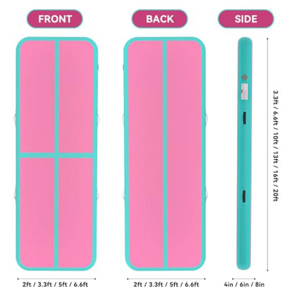 Inflatable Air Gymnastics Tumbling Mat 6ft 10ft 13ft 16ft 20ft - color: Pink Green, size: 16ft*3.3ft*4in(5*1*0.1m)
