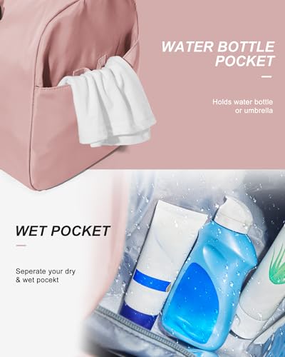 Gym Bag Womens Mens with Shoes Compartment and Wet Pocket Travel Duffel Bags for Women for Plane Sport Gym Tote Bags Swimming Yoga Small Waterproof Weekend Overnight Carry on Bag Hospital Holdalls - color: A7-Pink