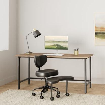Pipersong Meditation Chair Plus, Cross Legged ADHD Office Desk Chair, Black | Memory Foam Padded Cushion, Exclusive Cresent Footstool Design, Ergonomic Backrest, Thick Certified Wood Board - color: Black, size: 17.5" Seat