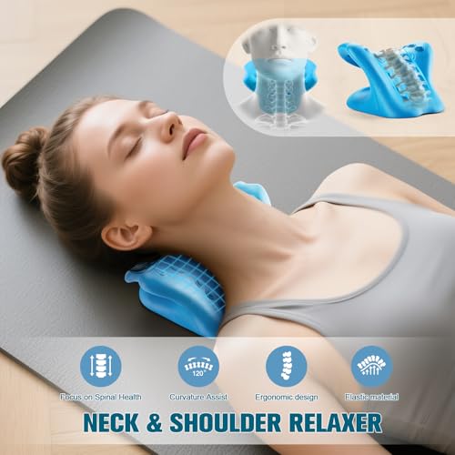 Neck Stretcher & Cervical Traction Pillow, TMJ & Shoulder Relief, Blue