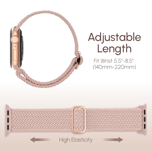Braided Stretchy Nylon Band Compatible for Apple Watch Bands Women Men - color: Nude Pink, size: 38mm/40mm/41mm/42mm
