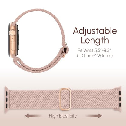 Braided Stretchy Nylon Band Compatible for Apple Watch Bands Women Men - color: Nude Pink, size: 38mm/40mm/41mm/42mm