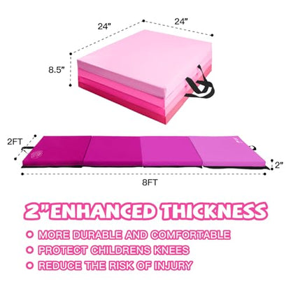 Kangaroo Hoppers Gymnastics Tumbling Mats Foldable Gym Tumble Mat for Kids - color: Gradient Pink, size: 2×8FT×2''