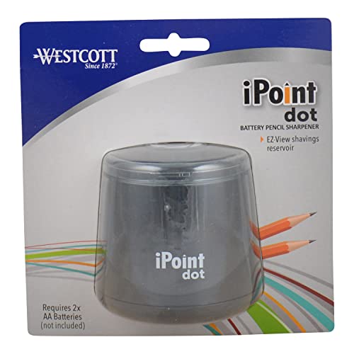 Westcott iPoint Dot Battery Pencil Sharpener | Compact & Battery Powered with Stainless Steel Blades, EZ View Shavings Reservoir, Home, Office, School or Classroom