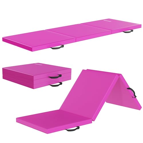 Fitvids Folding Exercise Gymnastics Mat for Tumbling, 2'x6'x2" Gym Workout Mat with Carrying Handles High-Density Anti-Tear Portable Fitness Aerobics Mats for Home Gym Yoga Pilates MMA Core Training - color: Rose