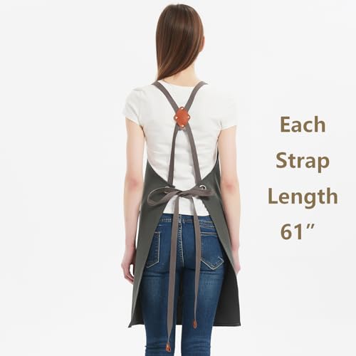 AFUN Chef Aprons for Women Men with Oversized Pockets, 12-Ounce Cotton Canvas Cross Back Water Repellent Apron (Grey) - color: Grey
