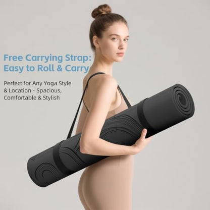 Large 76"x40"x0.4" Yoga Mat - color: Black