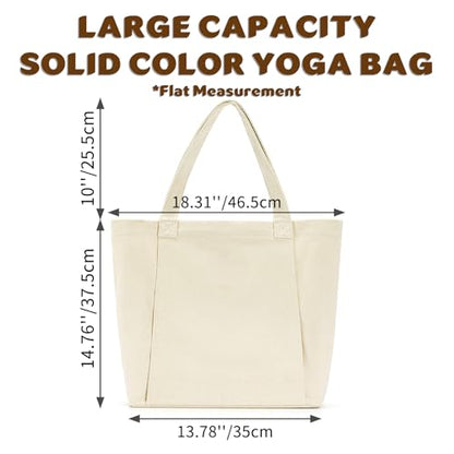 Yoga Mat Carrier, Gym Bag With Yoga Mat Holder, Women Canvas Tote With Shoulder Strap For Pilates, Travel, Office, Sports, Workout And Beach – Inner Zippered Pocket, Fits Standard And Small Mats - color: Off Whtie