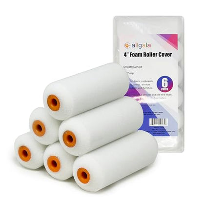 Allgala Foam Paint Roller, 6 Pack 4 inch Shedless High Density Foam Mini Paint Roller Cover for Trim Wall Funiture Doors Cabinets, Cupboards - size: 4" Foam (Pack of 6)