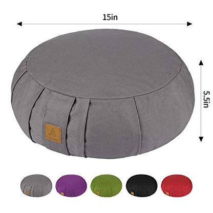 Round Zafu Meditation Cushion, D=15" H=5.5" Zabuton Meditation Pillow, Yoga Bolster/Pillow, Floor seat, Zippered Organic Cotton Cover, Natural Buckwheat, Kneeling Pillow - color: Black