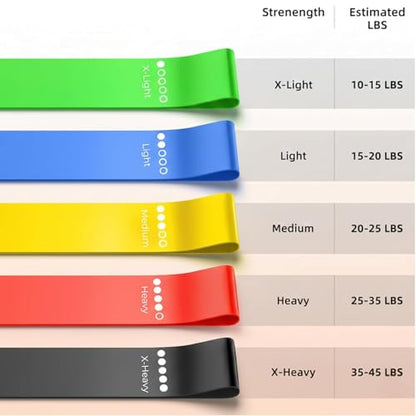 Resistance Loop Exercise Bands Set of 5 with Carry Bag and Workout Guide for Home Fitness Yoga Stretching Physical Therapy, Durable Latex Free TPE, Five Resistance Levels, Great for Gym and Pilates