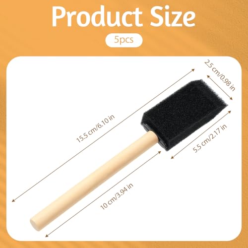 5 Pcs Foam Paint Brushes, 1" Sponge Paint Brush with Wood Handle, Sponge Brushes for Painting DIY Craft Varnishes Painting and Cleaning