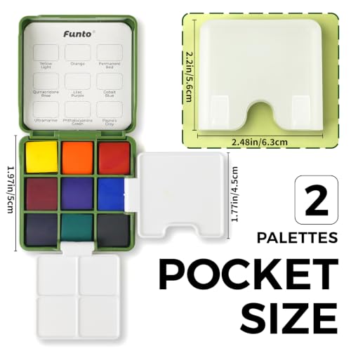 Funto Mini Watercolor Travel Set, Travel Kit with 2 Foldable Palettes, 9 Colors, Mini Color Paint Set for Creative Artists - style: Basic Set