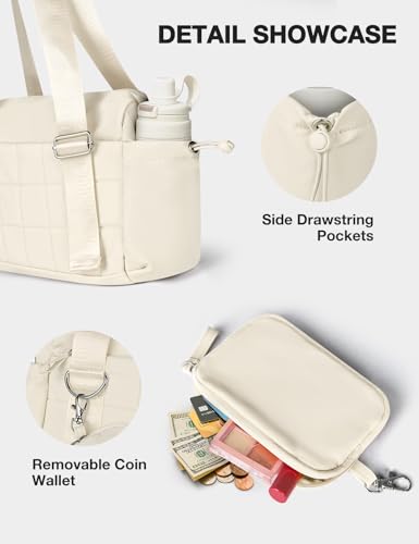 Mini Gym Bag for Women Puffy Bag, Small Gym Bag with Coin Wallet, Lightweight Gym Tote Bag for Fitness, Work, Travel, Daily Commute,Beige - color: Beige