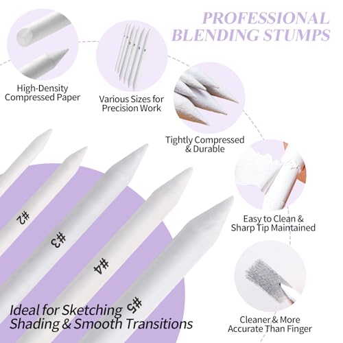 15 PCS Blending Stumps and Blending Sponge Pens with Sandpaper Pencil Sharpener, Tortillions Blending Sticks for Shading Complete, Blending Pencils for Student Artist Charcoal Sketch Drawing Tools - size: 15pcs