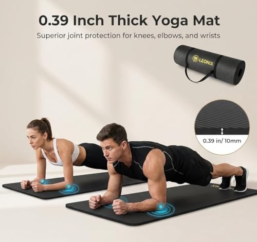 Thick Yoga Mat 10mm Non-Slip Exercise Mat for Home Gym – Extra Cushion Workout Mat for Women & Men, Anti-Tear, Comfort Knee Support – Leonix