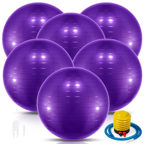 Jexine 6 Pcs Yoga Ball Exercise Ball - color: Purple, size: 25.59 Inch