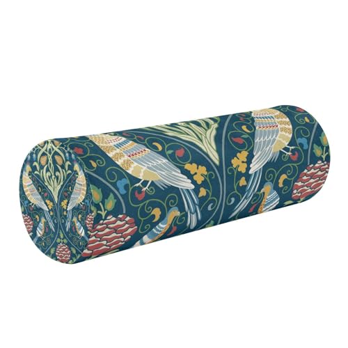 Green Birds Flower Vintage Neck Roll Pillow Bolster Round Health Memory Foam Long Cervical Cylinder Body Pillows with Removable Washable Cover for Bed Legs Back Yoga - color: Bird 40