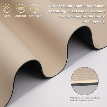 Yoga Mat, 80cm Wide, 1/3 Inch Thick Exercise Mat, Carry Strap, Fitness - color: beige