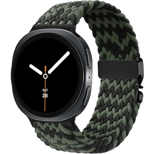Nylon Braided band Compatible with Samsung Galaxy Watch 8 40mm 44mm, Elastic Band for Galaxy Watch 8 Classic 46mm - color: Dark Green
