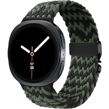 Nylon Braided band Compatible with Samsung Galaxy Watch 8 40mm 44mm, Elastic Band for Galaxy Watch 8 Classic 46mm - color: Dark Green
