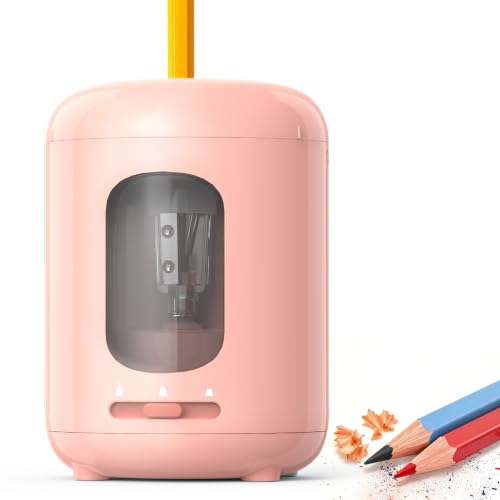 deli Electric Pencil Sharpener,3 Sharpness Modes,Battery Operated(6.5-8mm) | for No.2/Colored Pencils,Portable Pencil Sharpener for Classroom/School/Home/Office, Pink - color: Pink