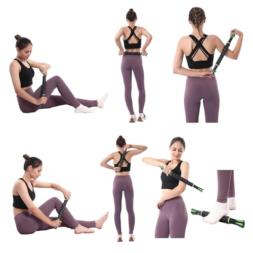 Muscle Roller Massage Roller Stick- Deep Tissue Fascia Blaster for Myofascial Pain Relief, Lymphatic Drainage & Body Sculpting, Handheld Physical Therapy & Recovery Tool (Green Black) - color: Green Black