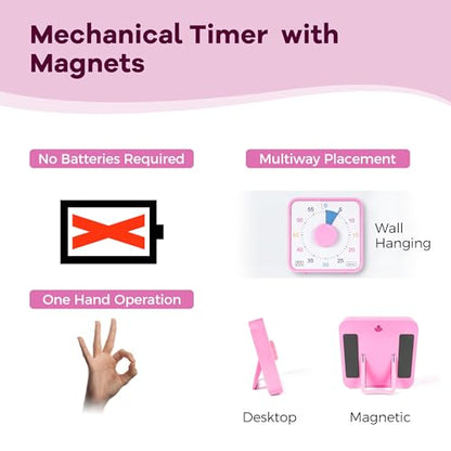 TWENTY5 SEVEN Countdown Timer 7.5 inch, 60 Minute 1 Hour Visual Timer for Classroom Teaching Tool Office Meeting, Mechanical Countdown Clock for Kids Exam Time Management Magnetic, Ombre Pink Macarons - color: Ombre Pink Macarons