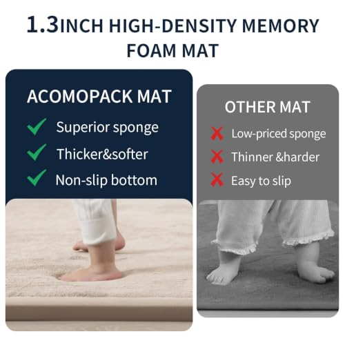 ACOMOPACK 1.3" Thick Baby Play Mat for Floor,50x50 Elasti-Foam Playpen Mat for Kids,Infants,Toddlers, Ultra Soft Crawling Mat with Non-Slip Bottom,Tummy Time,Nursery Rug,Yoga,Tatami（Beige） - color: Beige, size: 50"×50"
