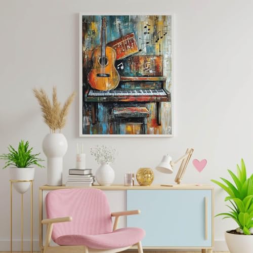 Piano Guitar Pattern Paint by Numbers Vintage Oil Painting Decor DIY Painting by Number on Canvas Music Note Painting with Brushes Acrylic Paints for Home Wall Decor 16x20 Inch（Without Frame） - color: Artwork 07, size: 16''x20''(without frame)