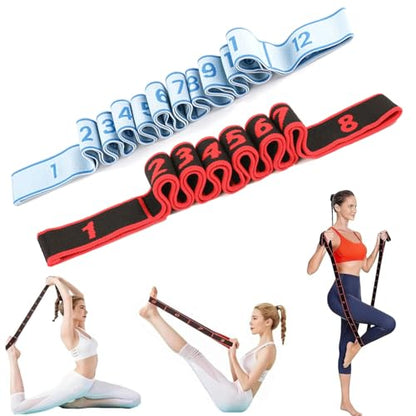 Fitness Resistance Band with Numbered Sections,2026 Elastic Tension Band Exercise Pull Rope - color: Red+Blue, size: 8+12 Section