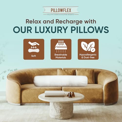 Pillowflex White Bolster Pillow Insert 8x24 in - Soft White Decorative Sham - size: 8 Inch by 24 Inch