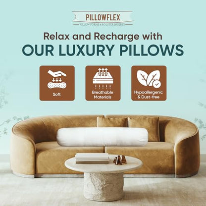 Pillowflex White Bolster Pillow Insert 8x20 in - Soft White Decorative Sham - size: 8 Inch by 20 Inch