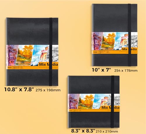 Ohuhu 10.8x7.8 Mix Media Pad Art Sketchbook 78 Sheets for Painting Drawing | Large Sketch Book - 120 LB/200 GSM Heavyweight Paper - Hardcover Mixed Media Sketch Pad for Watercolor Acrylic Christmas Gift - size: 10.8" × 7.8"