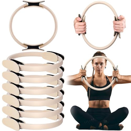 Syhood Pilates Ring 11. 81 Inch Pilates Circle Yoga Ring Magic Lightweight Flexible Workout Equipment for Fitness Physical Therapy Resistance Exercise Arms Legs - color: Beige