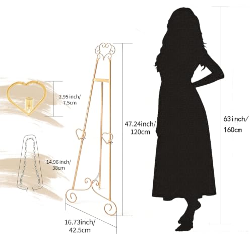 Gold Easel Stand for Sign,Heavy Duty Metal Adjustable Display Easel with Storage Bag,Perfect for Showcasing Pictures, Artwork, Picture Frame Wedding Sign Etc