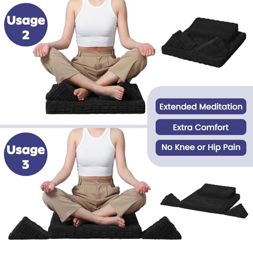 Meditation Cushion, Meditation Mat with Knee Support, Ink Black - color: Ink Black, size: 24X24X2 Inch