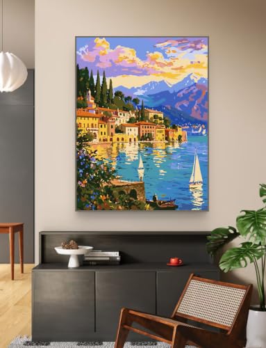 ZRIZQ Paint by Numbers Kit for Adults Beginner Landscape,City Scape,16x20 | Full set with wooden brushes,rolled canvas,rich paints.Calming activity.Beginner friendly.Just open and paint. - color: 16"X20"Rolled Canvas-Landscape 16