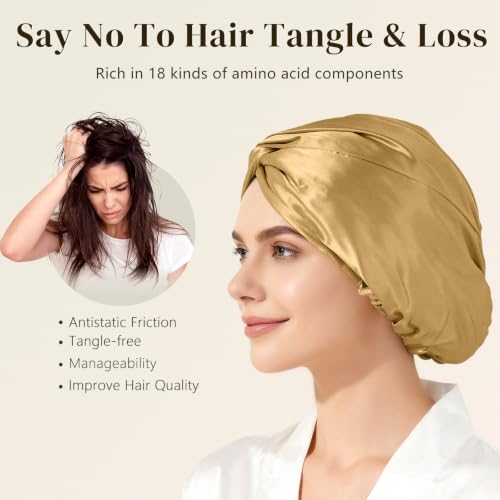 ZIMASILK 22 Momme 100% Mulberry Silk Bonnet for Sleeping Women, Gold - color: Gold