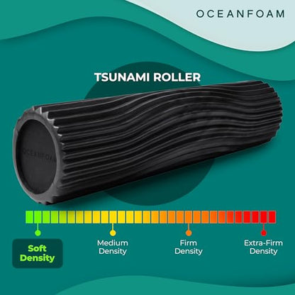 Oceanfoam Tsunami Roller (Black & Charcoal Marbled) - Extra-Large, 26" x 5.9" - Soft, Textured Foam Roller for Physical Therapy, Back Pain, Exercise & Stretching - Yoga, Athletics, & Wellness - color: Black & Charcoal Marbled