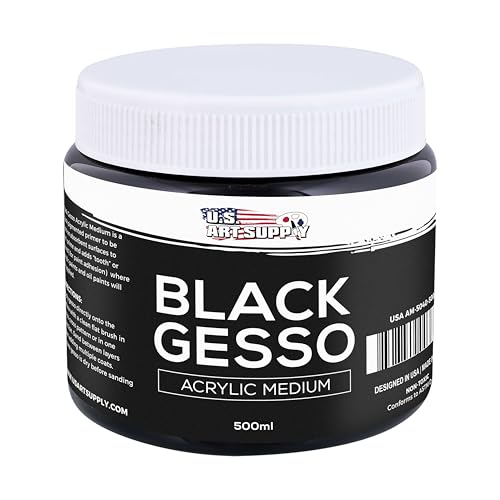 U.S. Art Supply Black Gesso Primer - 16.9oz (500ml) for Oil & Acrylic Paint | Superior Coverage, Canvas Prep, Mixable White Gesso Paint Artists - color: Black