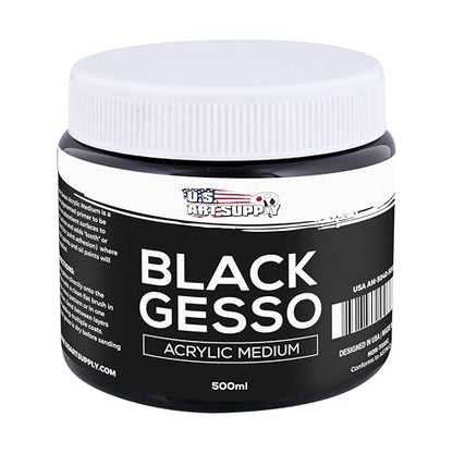 U.S. Art Supply Black Gesso Primer - 16.9oz (500ml) for Oil & Acrylic Paint | Superior Coverage, Canvas Prep, Mixable White Gesso Paint Artists - color: Black