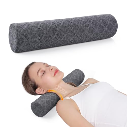 Cozyhealth Cervical Roll Pillow, Medium Soft Memory Foam Neck Round Pillow Cylinder Bolster Pillow for Sleeping, Round Neck Support for Bed, Legs, Back and Yoga (Grey, Medium - 3.9" H) - color: Grey, size: Medium - 3.9" H