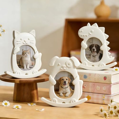 Silicone Resin Mold for Moving Photo Frame, DIY Rocking See-Saw Picture Frame Molds with Dinosaur, Kitten & Puppy Shape, Stand Holder for Resin Casting, Personalized Home Decor Handmade Gifts (4 PCS) - size: Cat&Dog Photo Frame