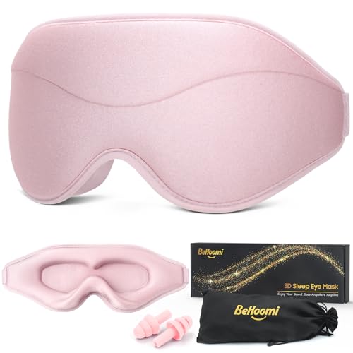 BeHoomi Sleep Mask, Premium Eye Mask for Sleeping, Total Blackout, Super Soft Comfort, Adjustable Fit, Upgraded 3D Ergonomic Designed Sleeping Mask for Home, Office, Travel, Meditation, Yoga, Pink - color: Pink