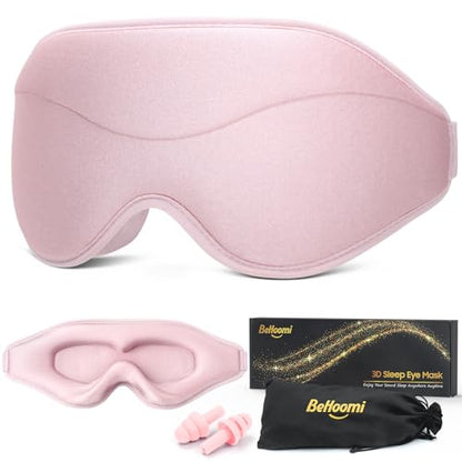 BeHoomi Sleep Mask, Premium Eye Mask for Sleeping, Total Blackout, Super Soft Comfort, Adjustable Fit, Upgraded 3D Ergonomic Designed Sleeping Mask for Home, Office, Travel, Meditation, Yoga, Pink - color: Pink
