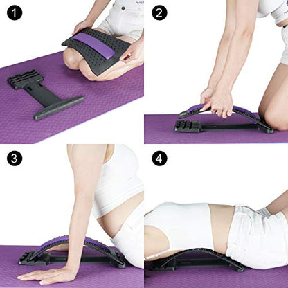 HONGJING Back Stretcher with Acupressure Massage for Lumbar Pain Relief | 3 Level Adjustable Arch Back Cracker Board Lower Back Traction, Great for Herniated Disc, Sciatica, Scoliosis - color: Purple