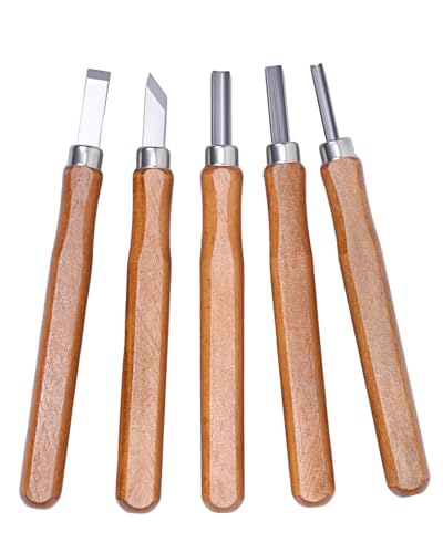 UCEC 5Pk Wood Carving Tools Set, Linocut Whittling Knives with Chisel Gouge | Linoleum Hand Wood Carving Kit with V-Chisel, Angled Gouge & Half Round Tools, Whittling Kit for Linocut Printmaking Supplies - color: Wooden-5 Pack