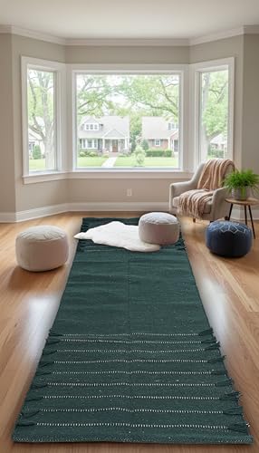 Indian Handmade 100% Organic Cotton Yoga Mat, Hand Woven Rug, Yoga Mat For Everyday Fitness at Home Comfortable Foldable Long Mat - color: Green